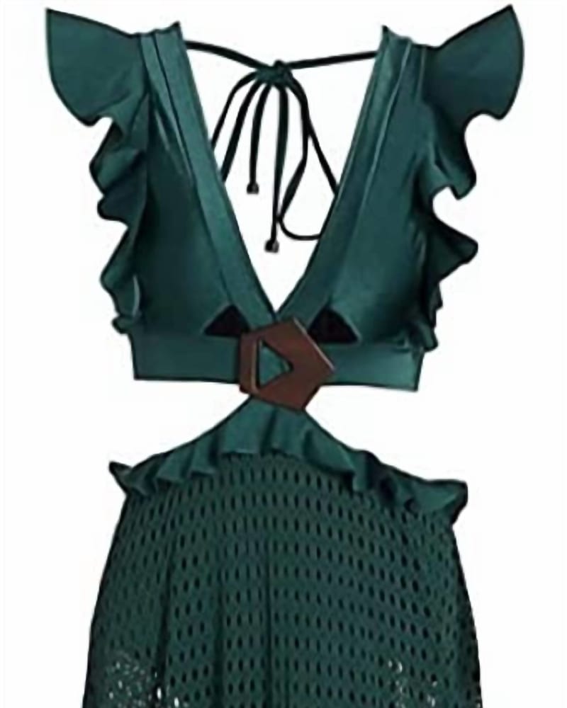 Front of a size L Belted Netted Beach Dress in Palace Green in Palace Green by PatBo. | dia_product_style_image_id:339094